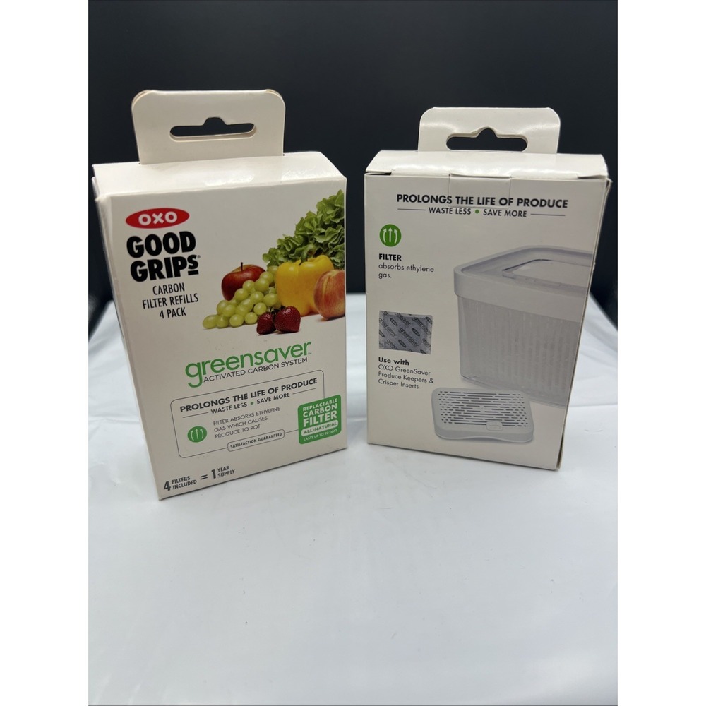 2 New OXO Good Grips GreenSaver Carbon Filter Refills 4 Pack One Year Supply